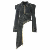 Fashion Irregular Cut Half-Zip Lapel Denim Jacket | Gthic.com
