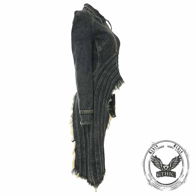 Fashion Irregular Cut Half-Zip Lapel Denim Jacket | Gthic.com