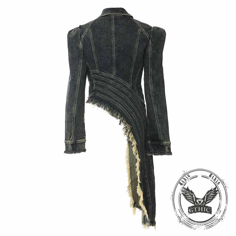 Fashion Irregular Cut Half-Zip Lapel Denim Jacket | Gthic.com