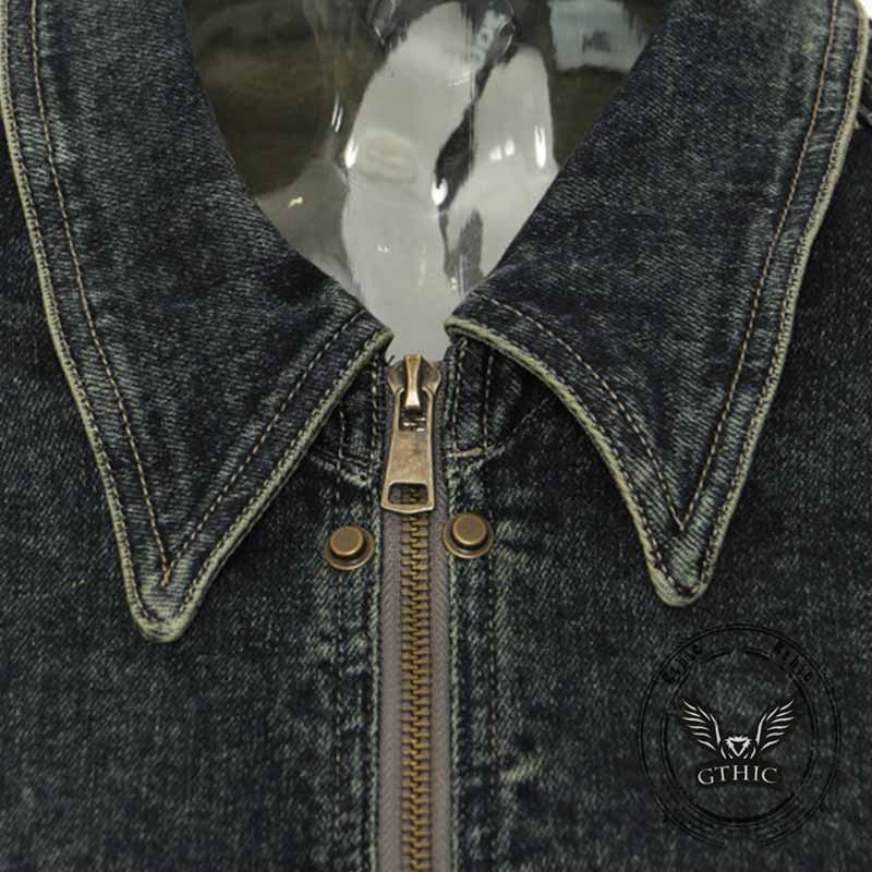 Fashion Irregular Cut Half-Zip Lapel Denim Jacket