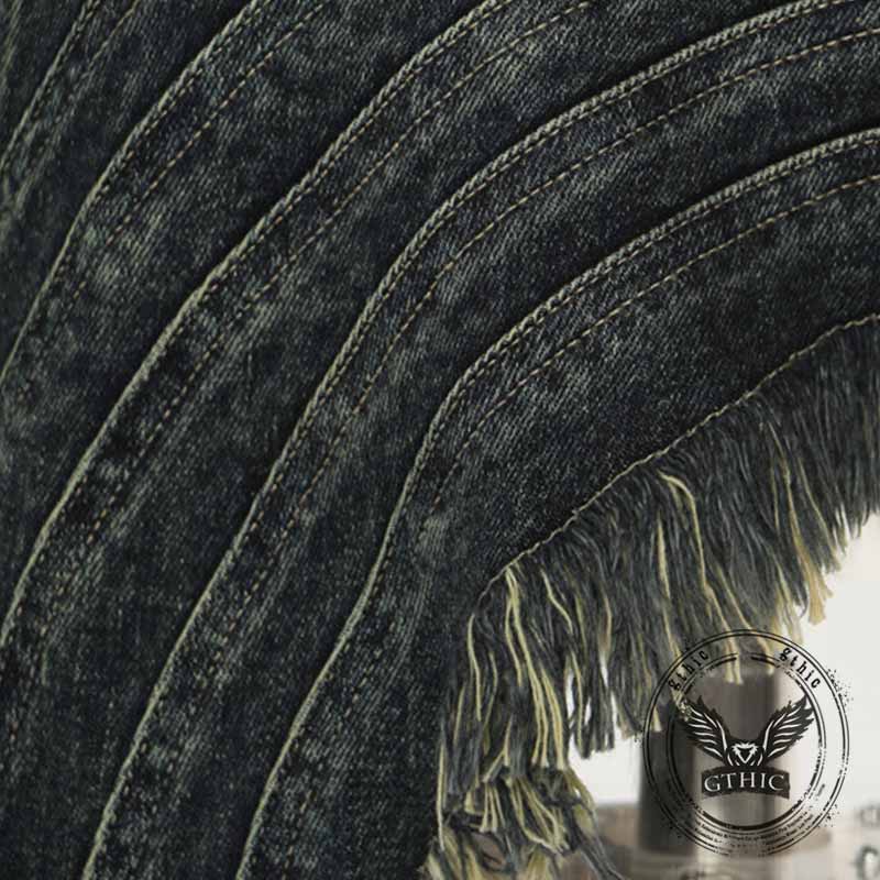 Fashion Irregular Cut Half-Zip Lapel Denim Jacket