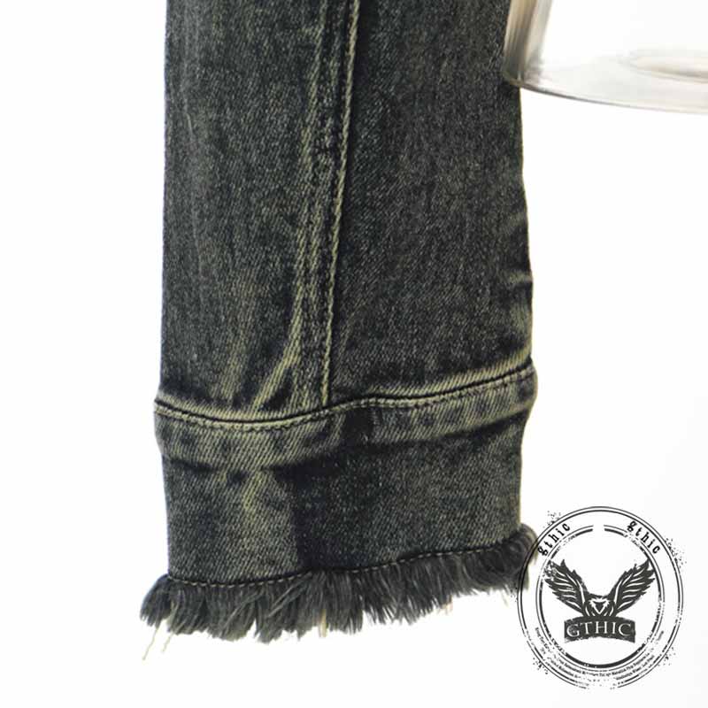 Fashion Irregular Cut Half-Zip Lapel Denim Jacket