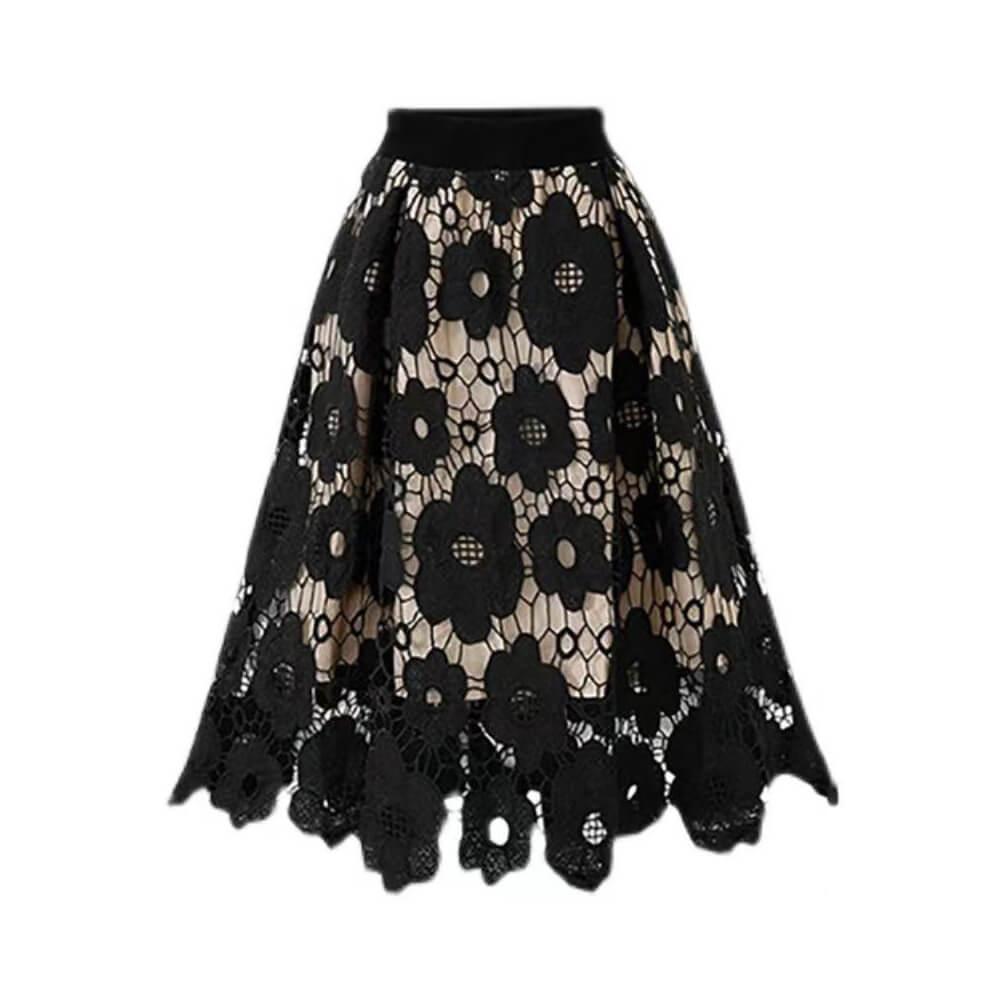 Fashion Lace Hollow Design Flower Print Skirt 01 | Gthic.com