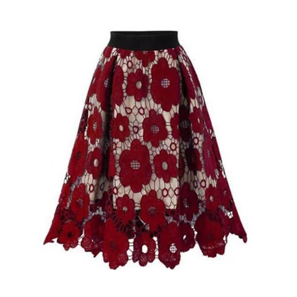 Fashion Lace Hollow Design Flower Print Skirt 02 | Gthic.com