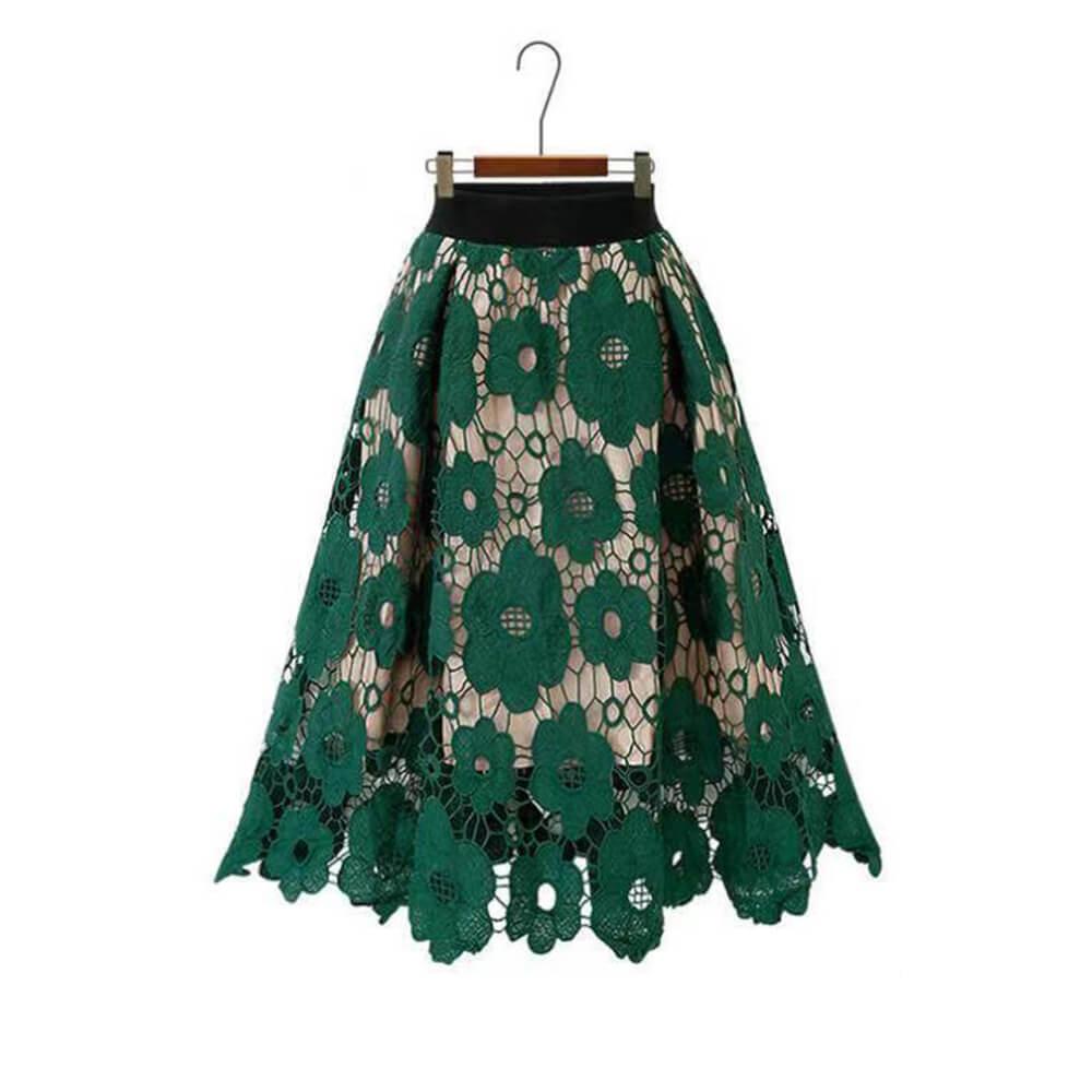 Fashion Lace Hollow Design Flower Print Skirt 03 | Gthic.com