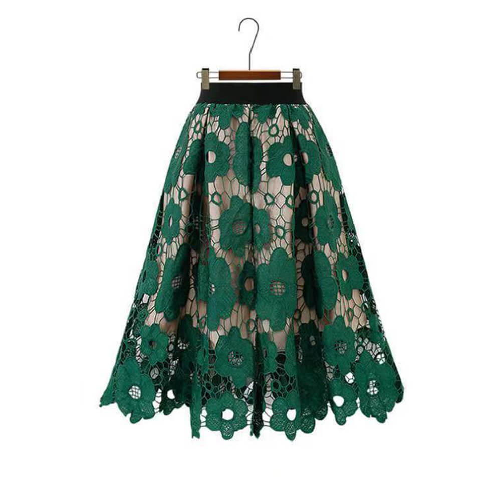 Fashion Lace Hollow Design Flower Print Skirt