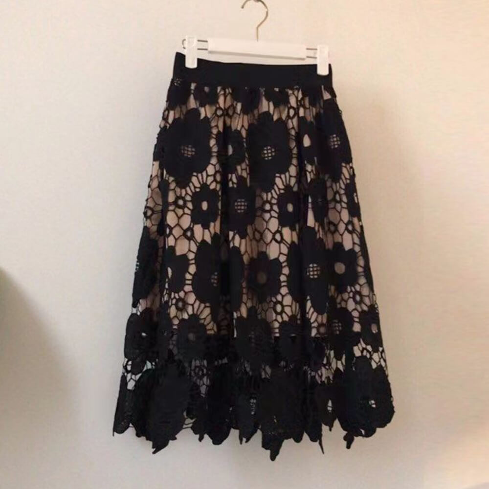 Fashion Lace Hollow Design Flower Print Skirt