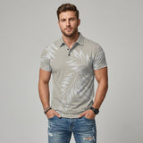 Fashion Leaf Print Short Sleeve Lapel Polo Shirt