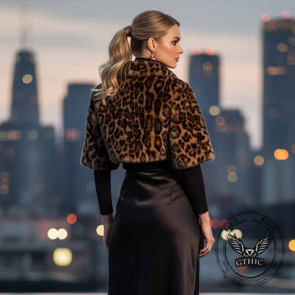 Fashion Leopard Print Lapel Plush Zip Short Top | Gthic.com