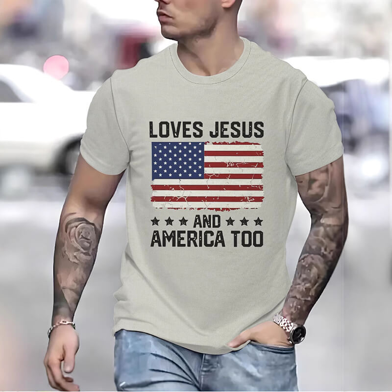 Fashion Loves American Flag Print Crew Neck T-Shirt | Gthic.com