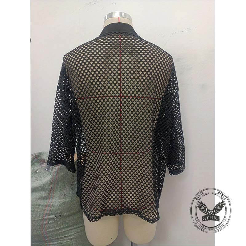 Fashion Mesh Hollow Long Sleeve Shawl Shirt