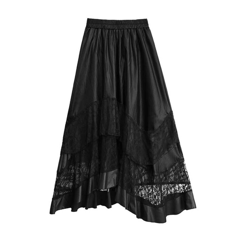 Fashion Mid-Length Lace Paneled A-Line Skirt 01 | Gthic.com