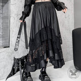 Fashion Mid-Length Lace Paneled A-Line Skirt 02 | Gthic.com