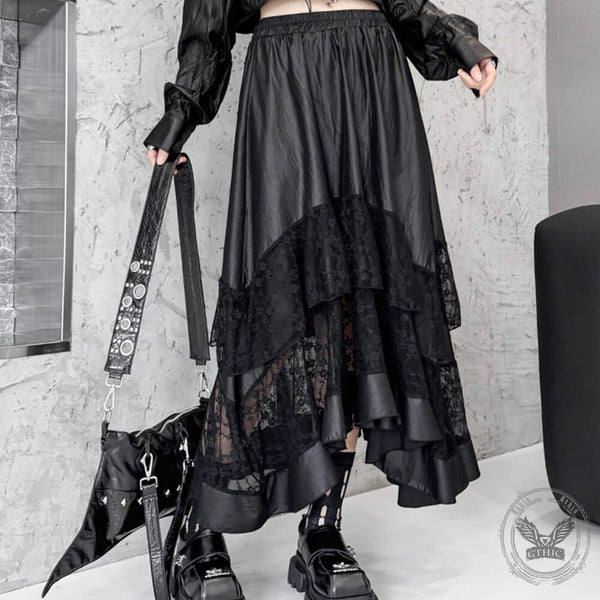 Fashion Mid-Length Lace Paneled A-Line Skirt 02 | Gthic.com