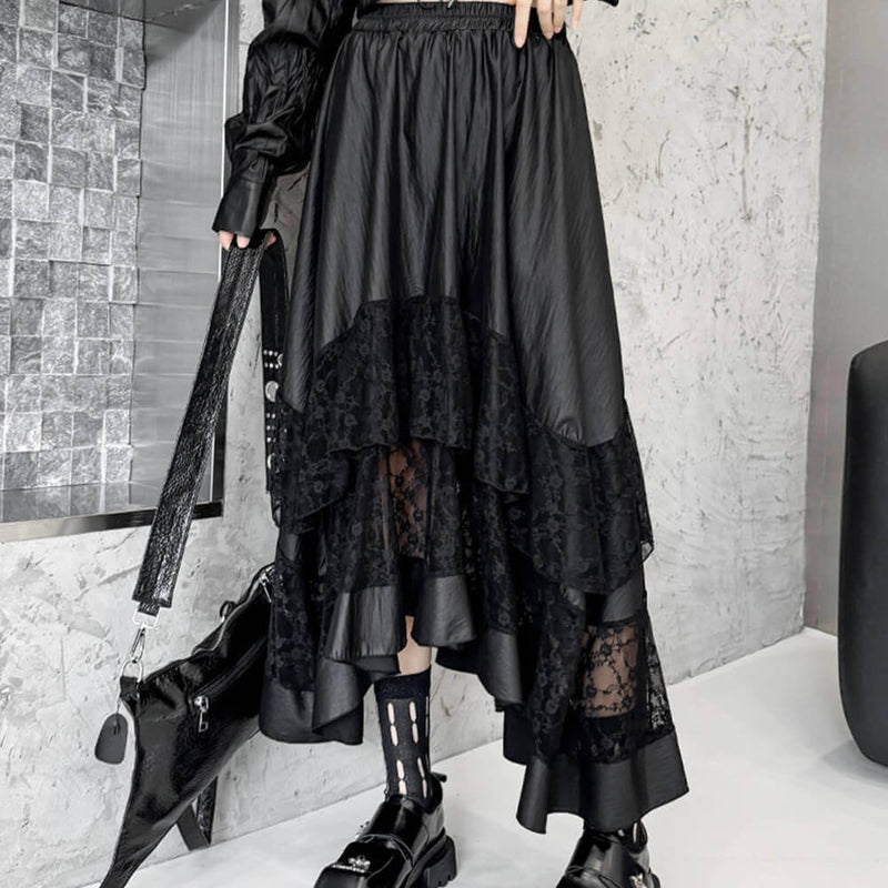 Fashion Mid-Length Lace Paneled A-Line Skirt