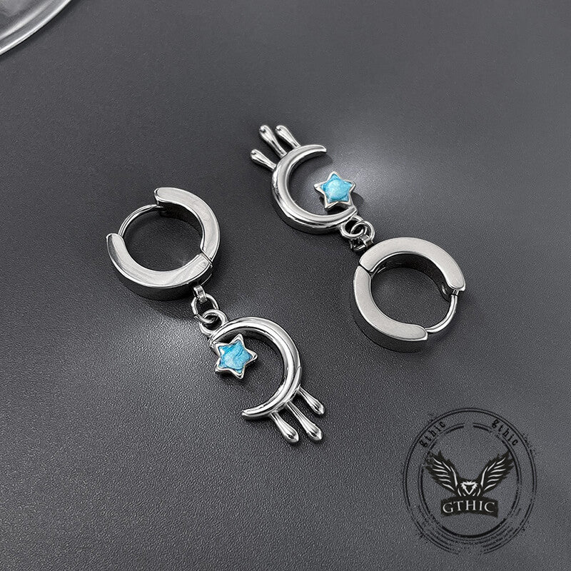 Fashion Oil Drop Star Moon Stainless Steel Drop Earrings | Gthic.com