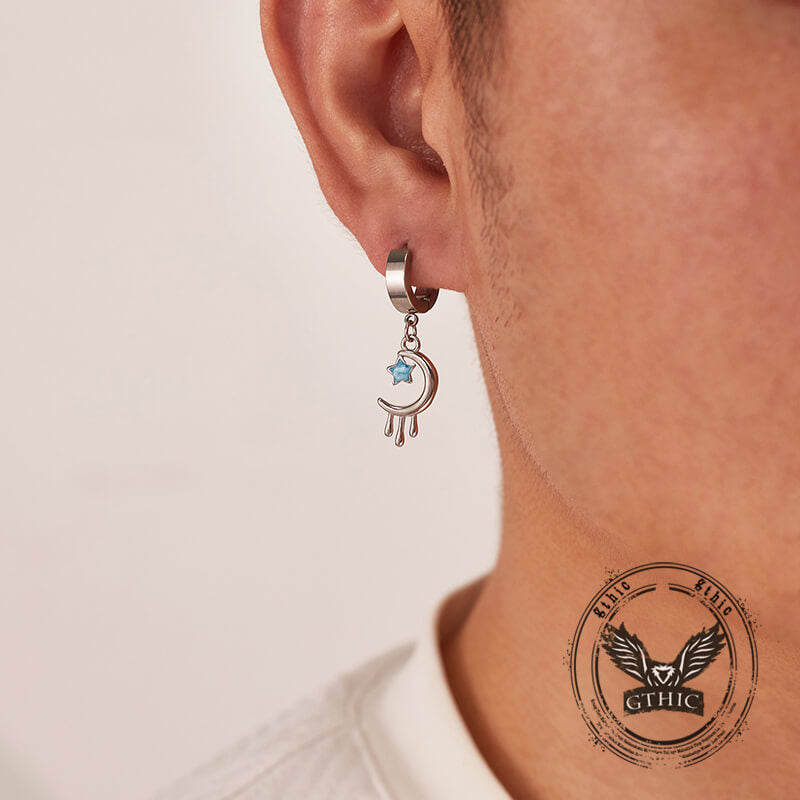 Fashion Oil Drop Star Moon Stainless Steel Drop Earrings | Gthic.com