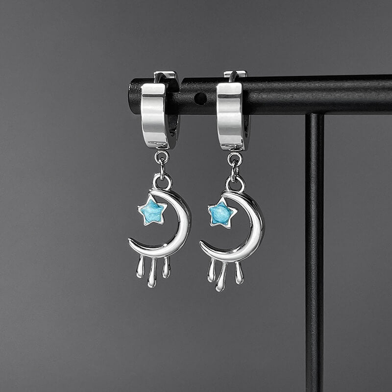 Fashion Oil Drop Star Moon Stainless Steel Drop Earrings | Gthic.com