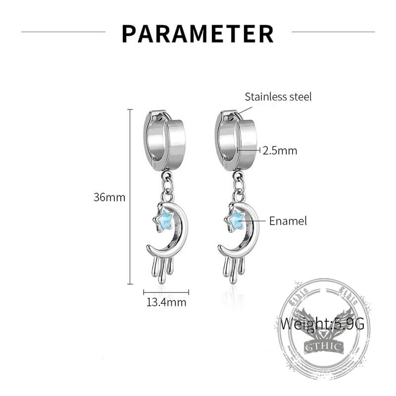 Fashion Oil Drop Star Moon Stainless Steel Drop Earrings | Gthic.com
