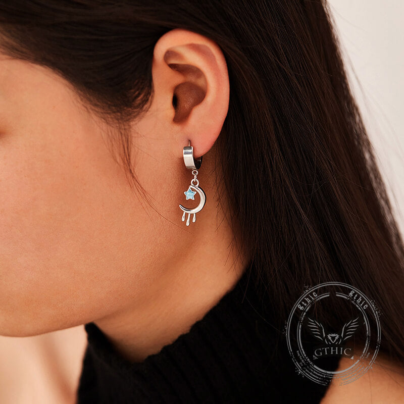Fashion Oil Drop Star Moon Stainless Steel Drop Earrings | Gthic.com