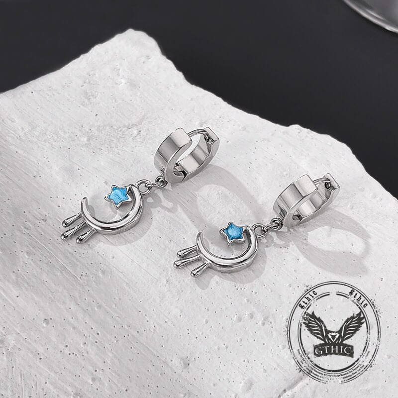 Fashion Oil Drop Star Moon Stainless Steel Drop Earrings | Gthic.com