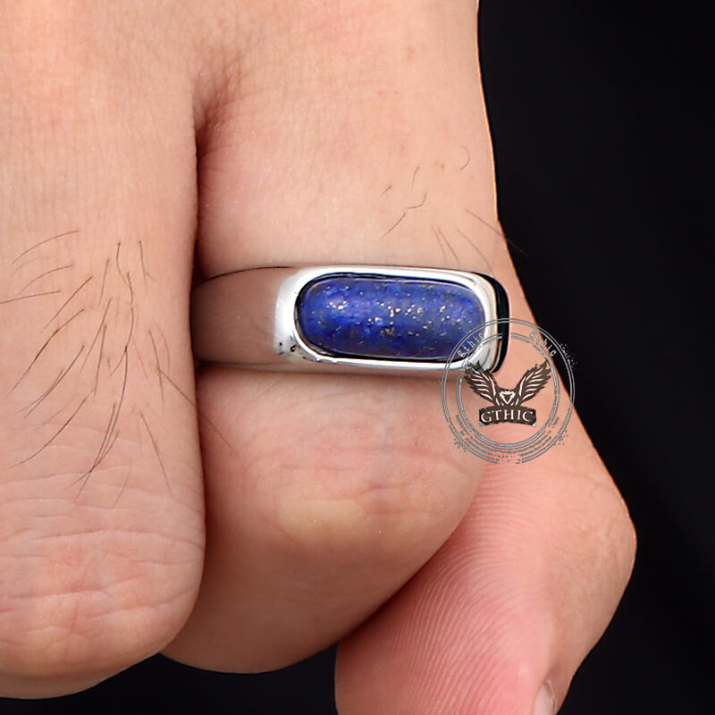 Fashion Oval Lapis Lazuli Stainless Steel Ring