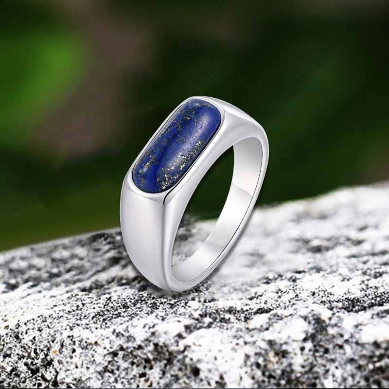 Fashion Oval Lapis Lazuli Stainless Steel Ring 01 | Gthic.com