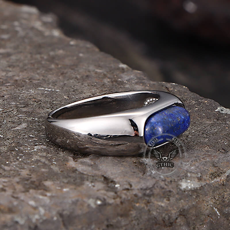 Fashion Oval Lapis Lazuli Stainless Steel Ring