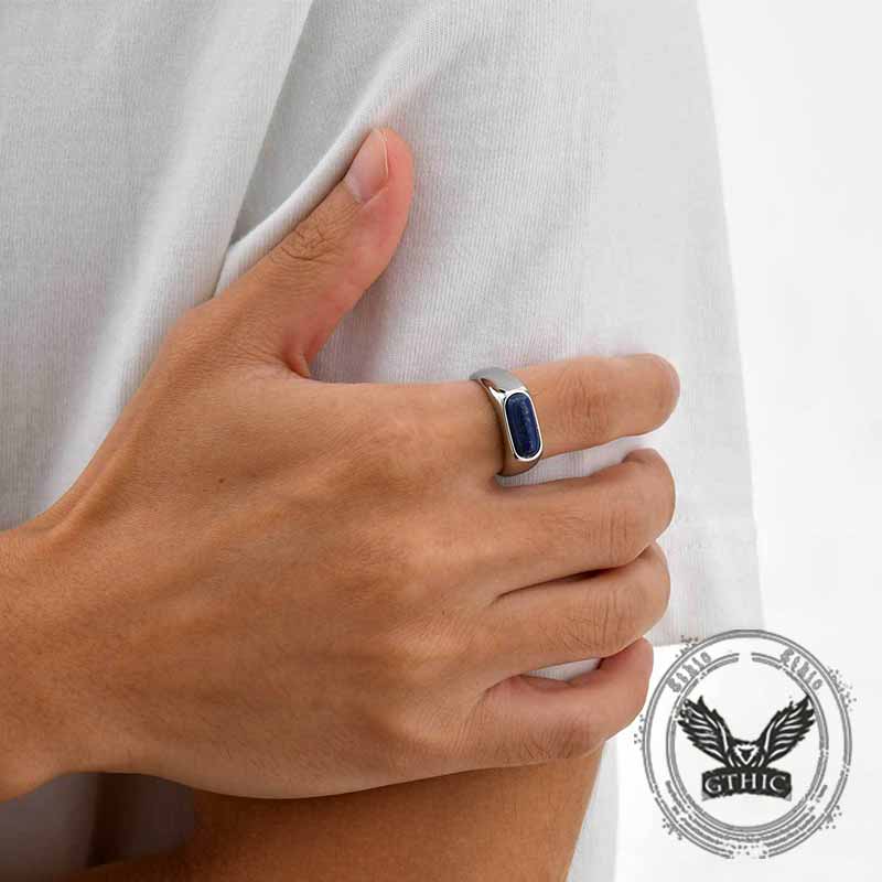 Fashion Oval Lapis Lazuli Stainless Steel Ring 02 | Gthic.com