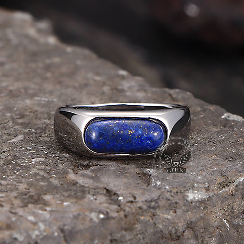 Fashion Oval Lapis Lazuli Stainless Steel Ring