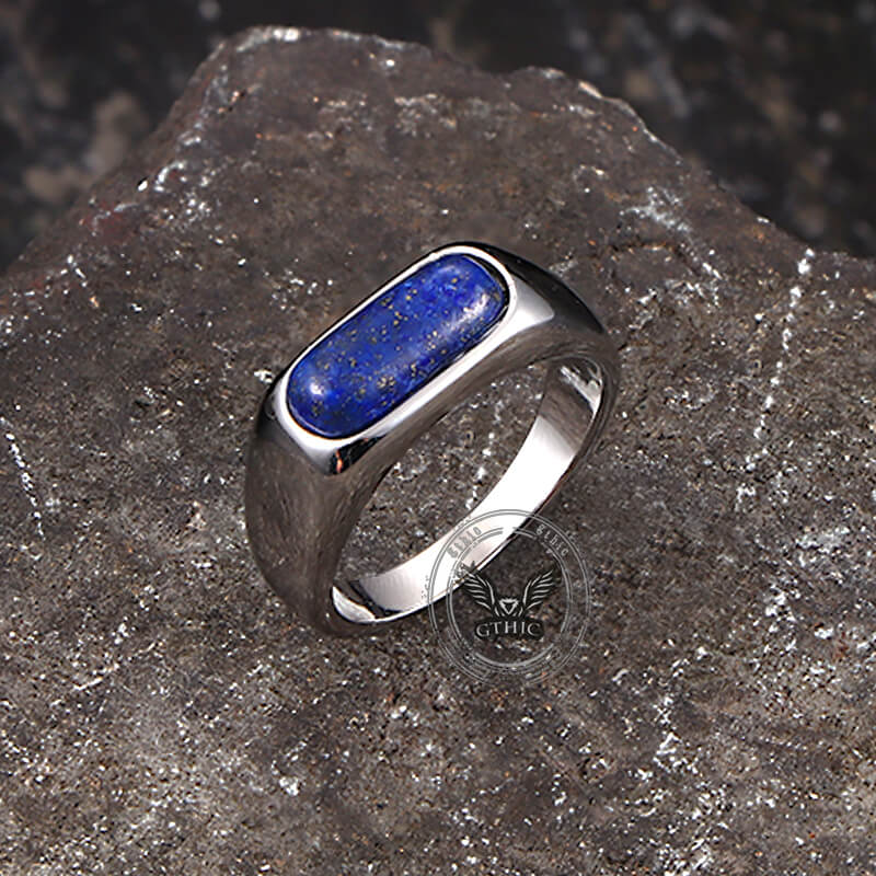 Fashion Oval Lapis Lazuli Stainless Steel Ring