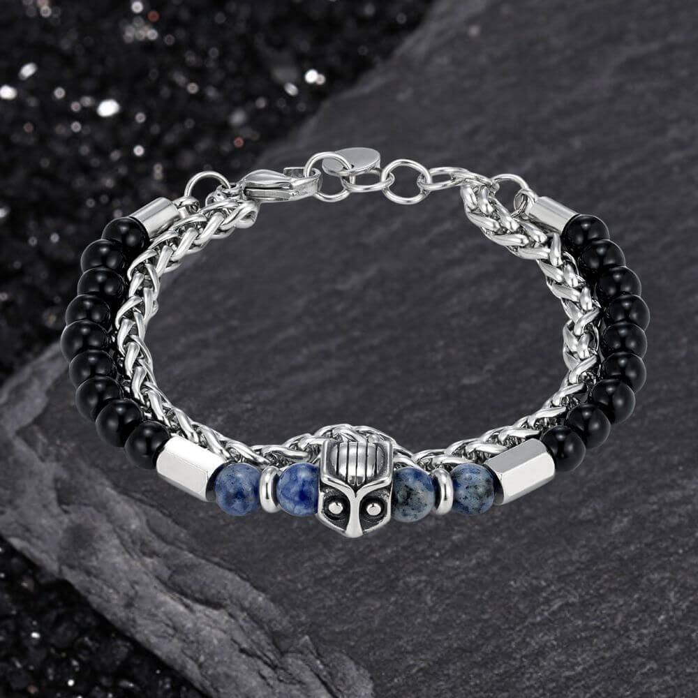 Bracelet de perles en acier inoxydable pour homme avec crâne croisé