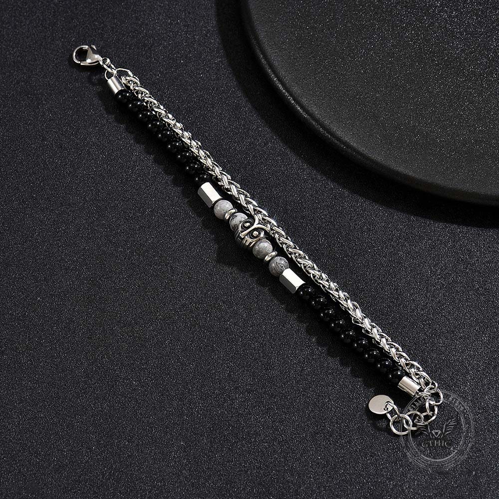Bracelet de perles en acier inoxydable pour homme avec crâne croisé