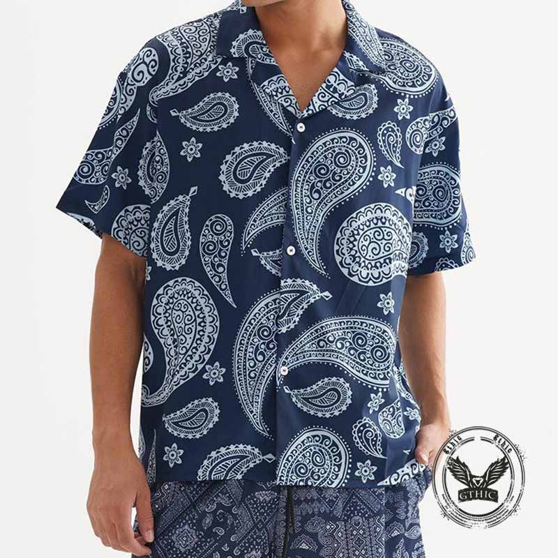 Fashion Paisley Print Loose Short Sleeve Shirt 01 | Gthic.com