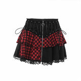 Fashion Plaid Patchwork Lace Trim Zipper Skirt | Gthic.com