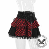 Fashion Plaid Patchwork Lace Trim Zipper Skirt | Gthic.com