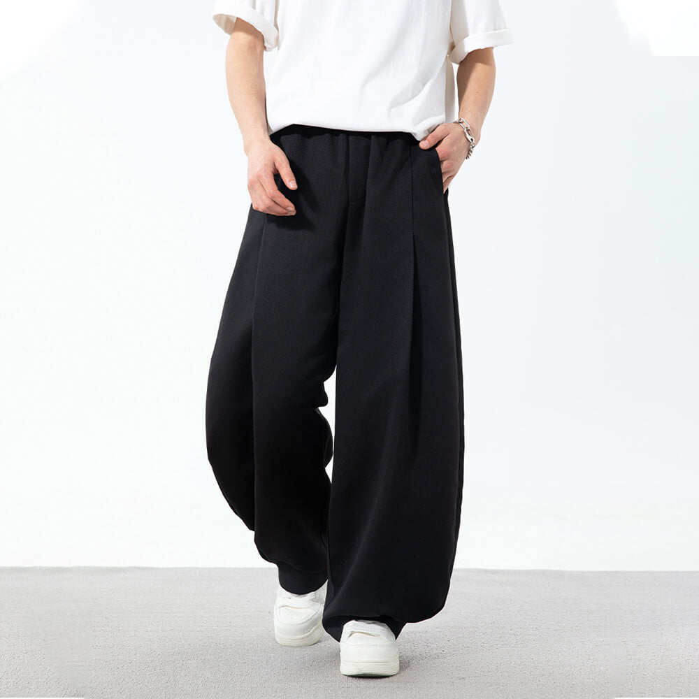 Fashion Pleated Design Sports Wide-Leg Scimitar Pants 01 | Gthic.com
