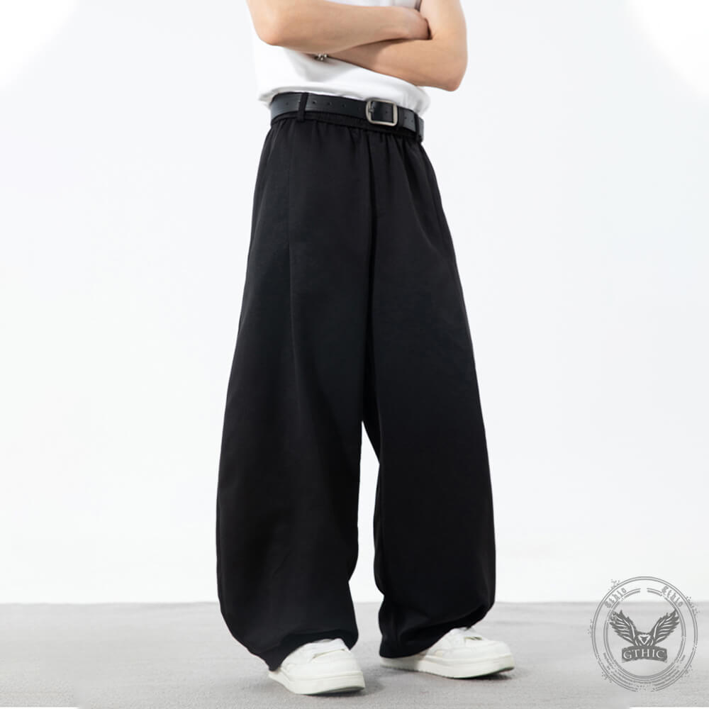 Fashion Pleated Design Sports Wide-Leg Scimitar Pants 03 | Gthic.com