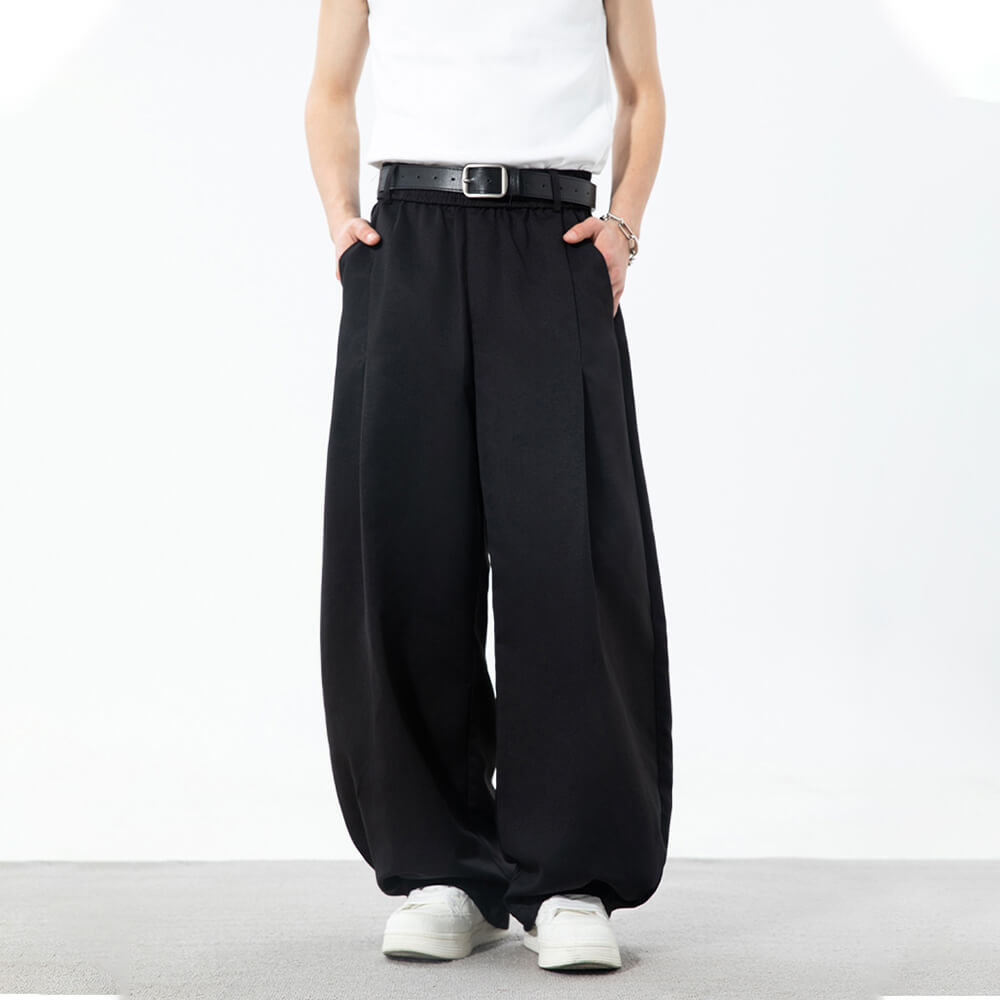 Fashion Pleated Design Sports Wide-Leg Scimitar Pants