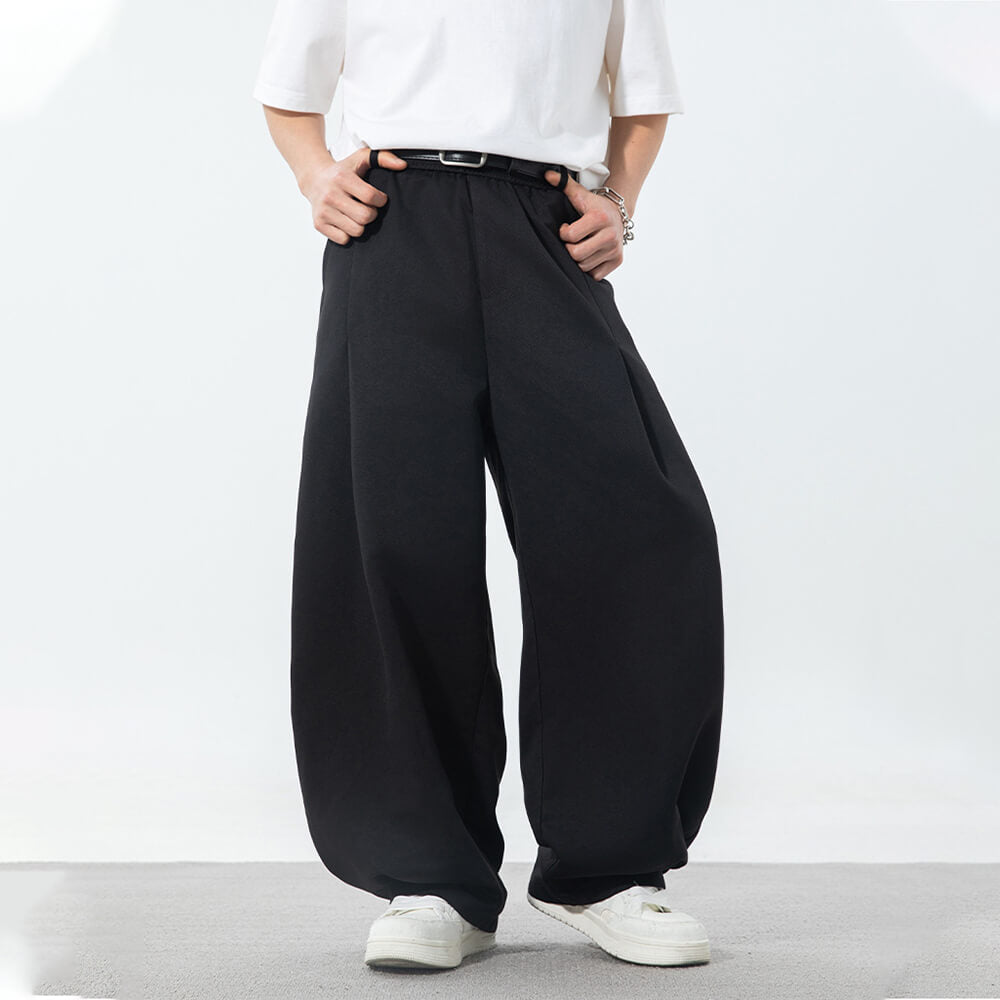 Fashion Pleated Design Sports Wide-Leg Scimitar Pants