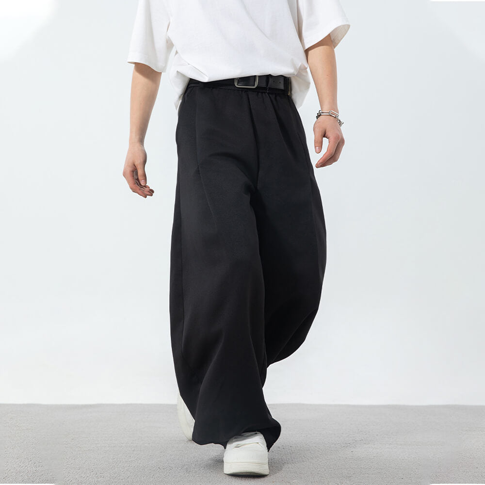Fashion Pleated Design Sports Wide-Leg Scimitar Pants