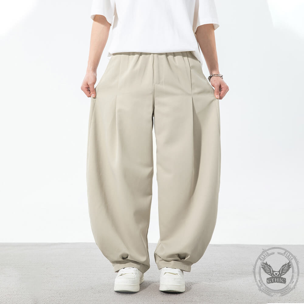 Fashion Pleated Design Sports Wide-Leg Scimitar Pants 02 | Gthic.com