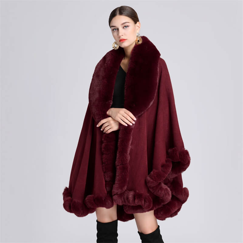 Fashion Plush Collar Loose Long Cape Shawl
