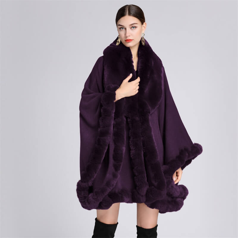 Fashion Plush Collar Loose Long Cape Shawl