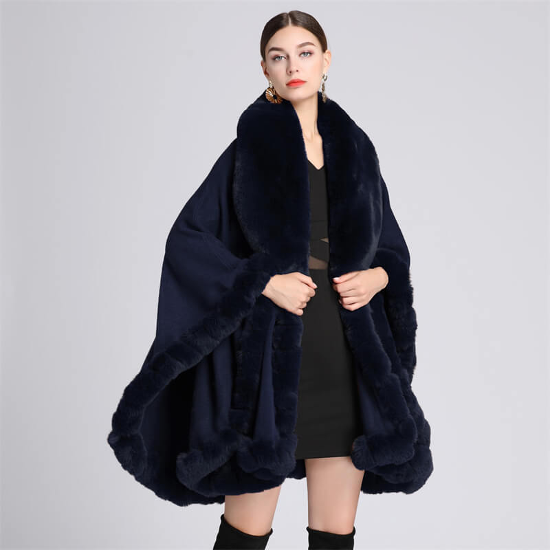 Fashion Plush Collar Loose Long Cape Shawl