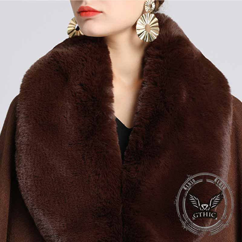 Fashion Plush Collar Loose Long Cape Shawl