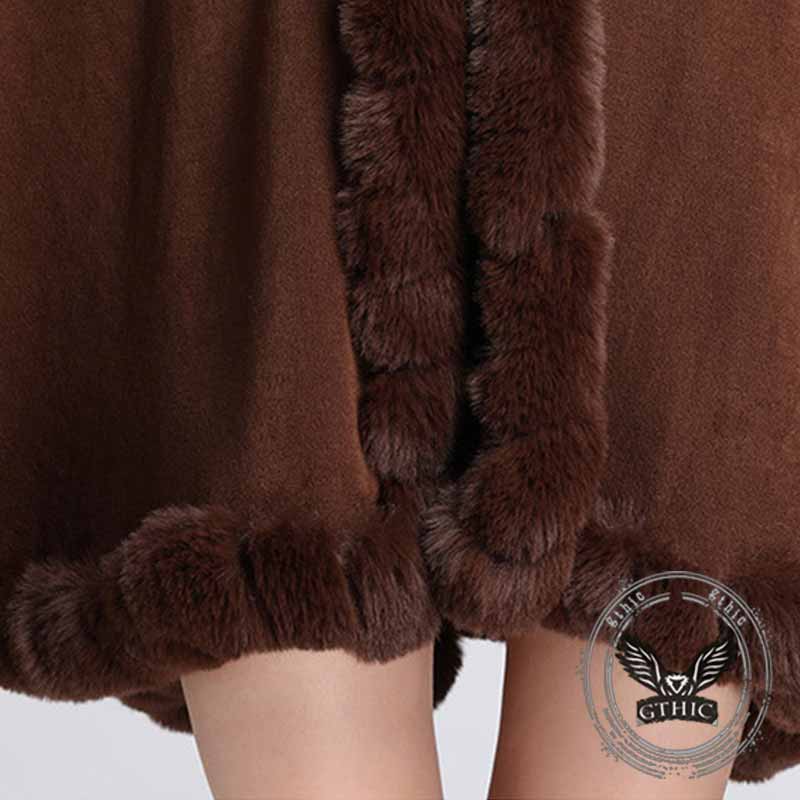 Fashion Plush Collar Loose Long Cape Shawl