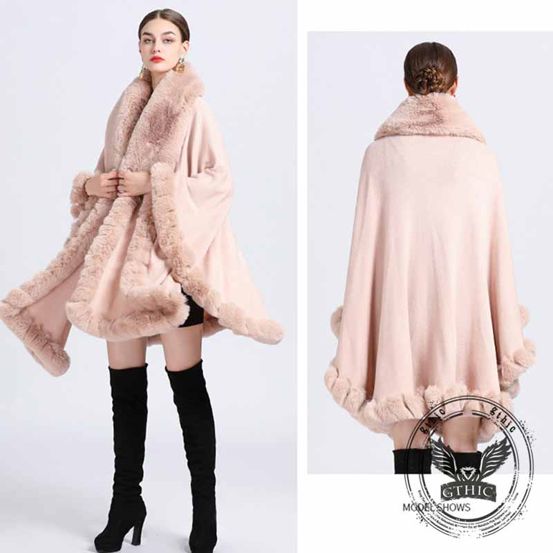 Fashion Plush Collar Loose Long Cape Shawl