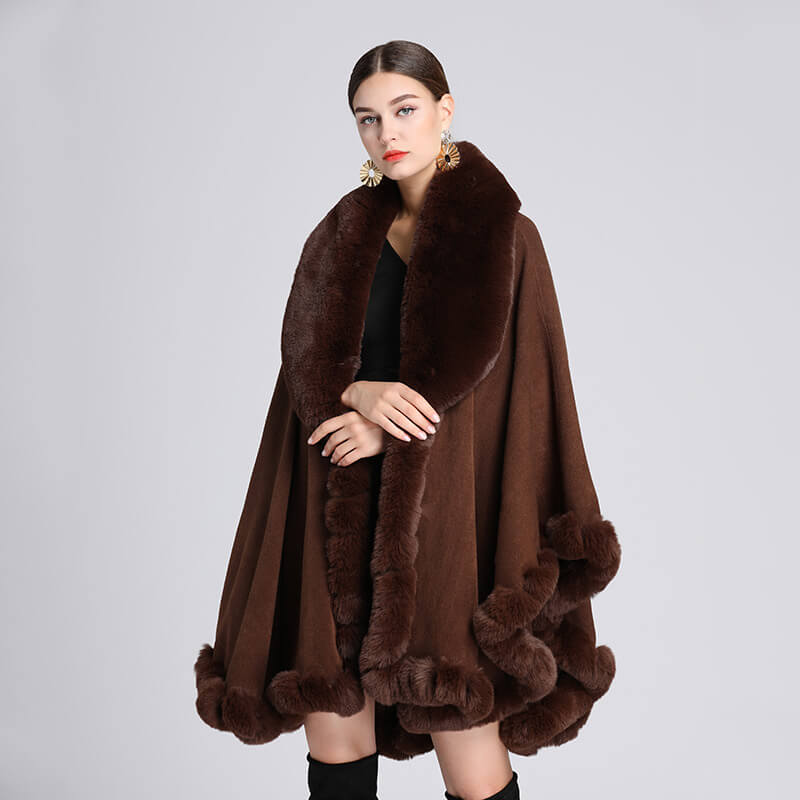 Fashion Plush Collar Loose Long Cape Shawl