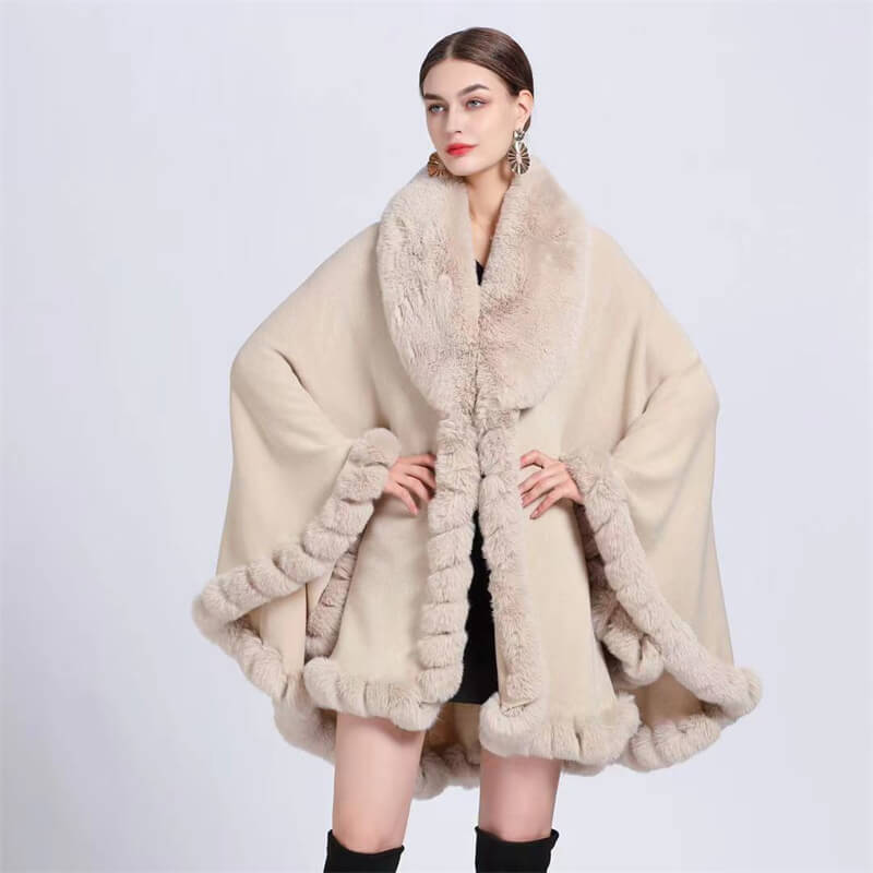 Fashion Plush Collar Loose Long Cape Shawl
